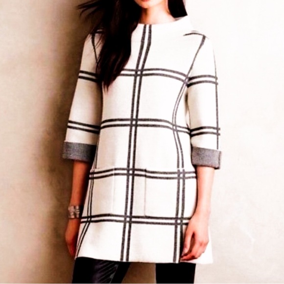ANTHROPOLOGIE Size S Moth Plaid Mock Neck Sweater Women Sweater Tunic Size S - Picture 1 of 13